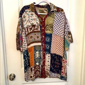 Sacred threads patchwork button up blouse size s